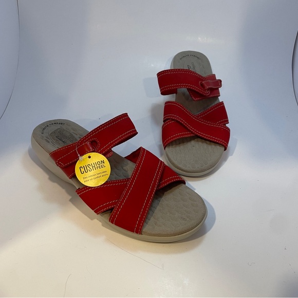 Clarks Shoes - Clarks Alexis Art Red Leather Flat Sandal Comfort Shoe Women's Size 7.5